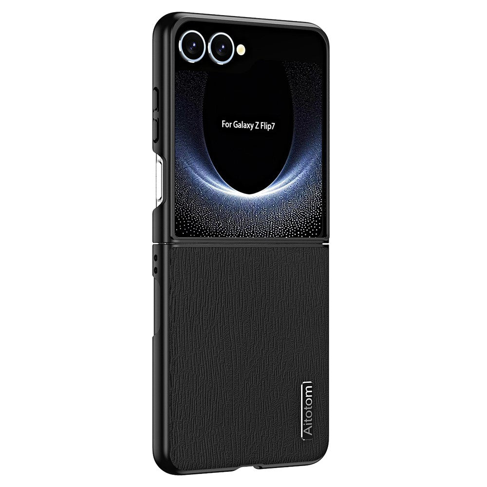 Til Samsung Galaxy Z Flip7 5G etui trætekstur PU-læderbelagt PC TPU telefoncover
