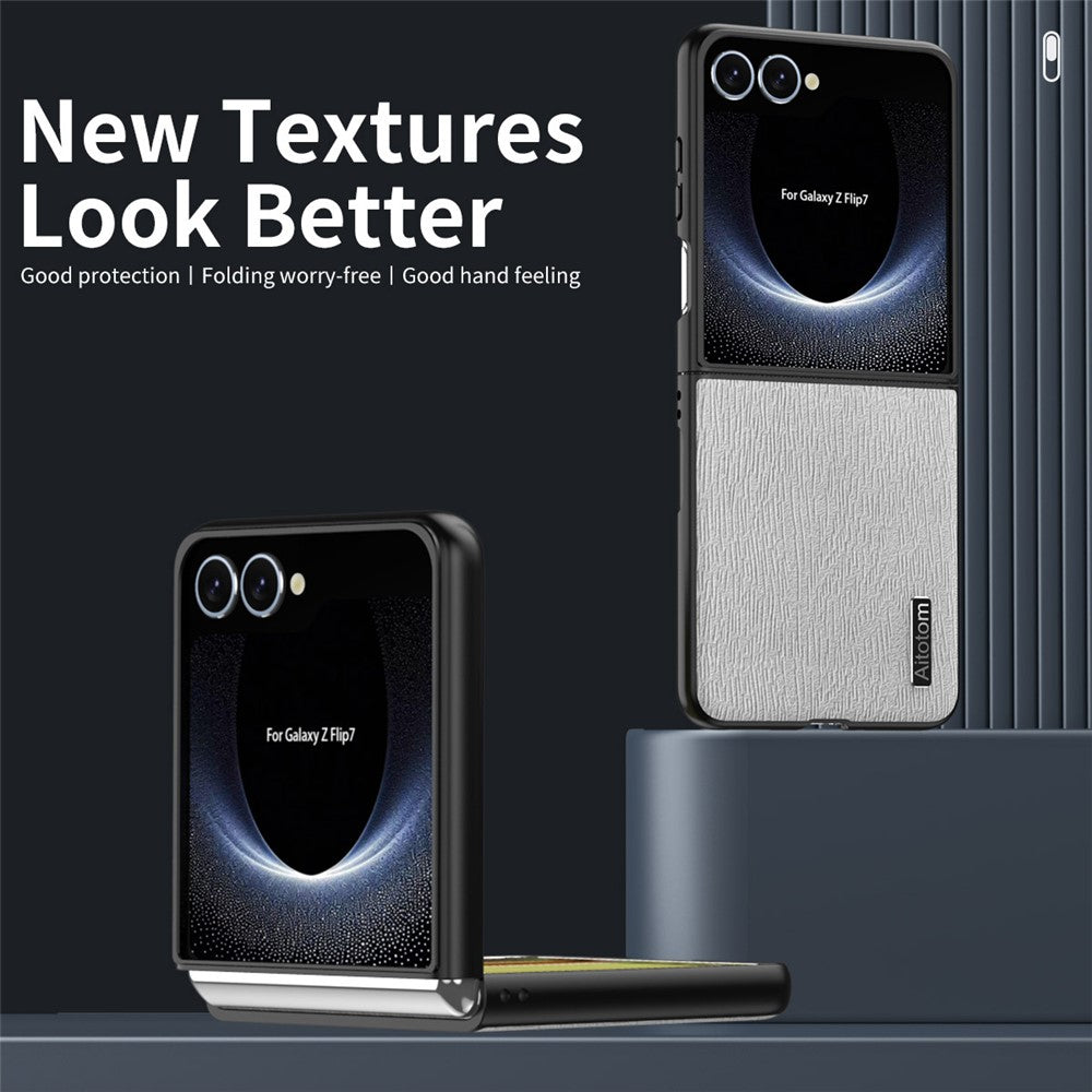 Til Samsung Galaxy Z Flip7 5G etui trætekstur PU-læderbelagt PC TPU telefoncover