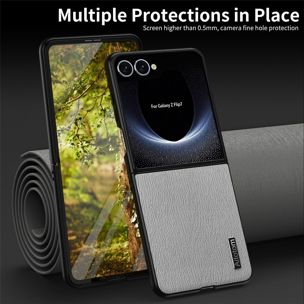 Til Samsung Galaxy Z Flip7 5G etui trætekstur PU-læderbelagt PC TPU telefoncover