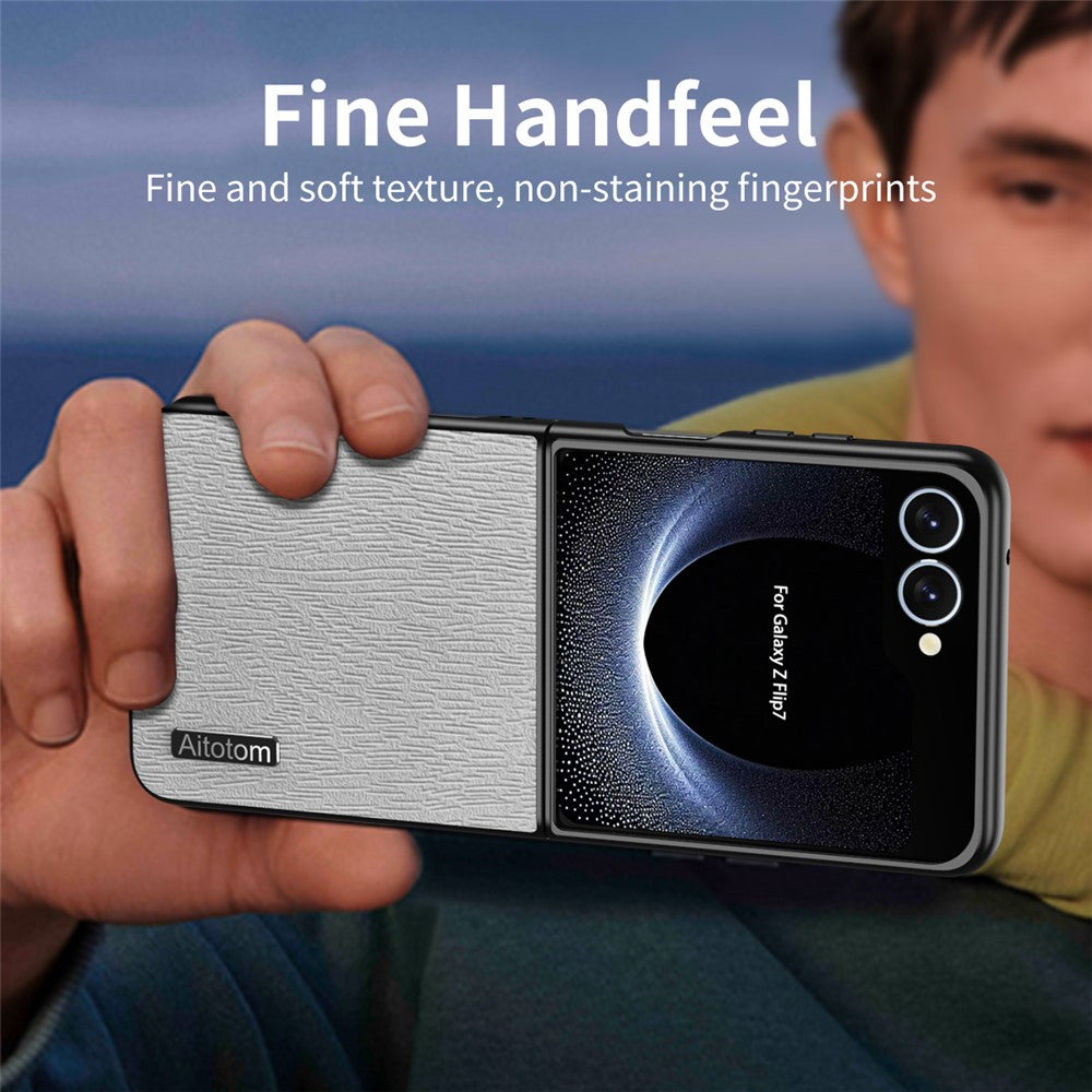 Til Samsung Galaxy Z Flip7 5G etui trætekstur PU-læderbelagt PC TPU telefoncover