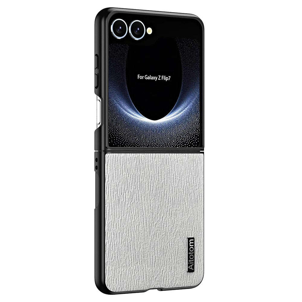 Til Samsung Galaxy Z Flip7 5G etui trætekstur PU-læderbelagt PC TPU telefoncover