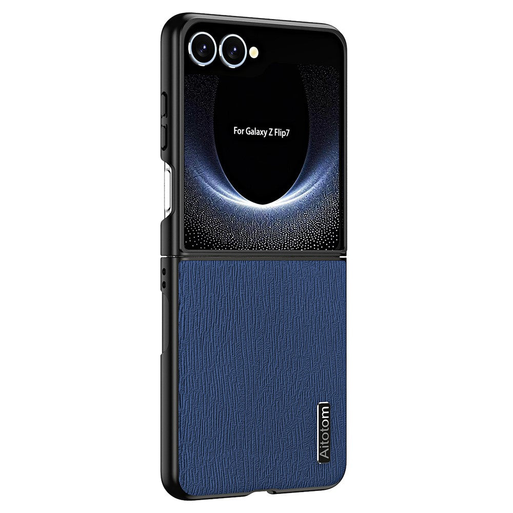 Til Samsung Galaxy Z Flip7 5G etui trætekstur PU-læderbelagt PC TPU telefoncover
