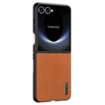 Til Samsung Galaxy Z Flip7 5G etui trætekstur PU-læderbelagt PC TPU telefoncover
