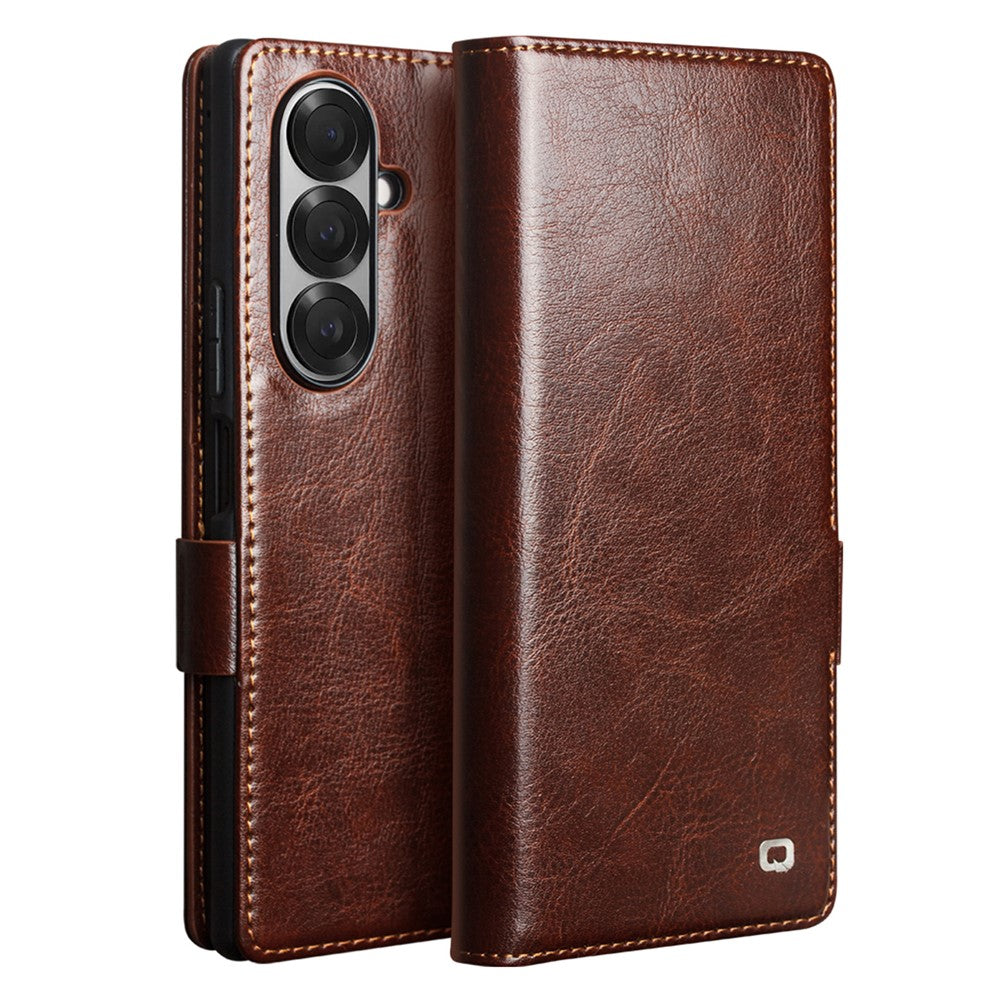 QIALINO til Samsung Galaxy Z Fold7 5G etui med kortholder ægte okselæder stativ telefoncover