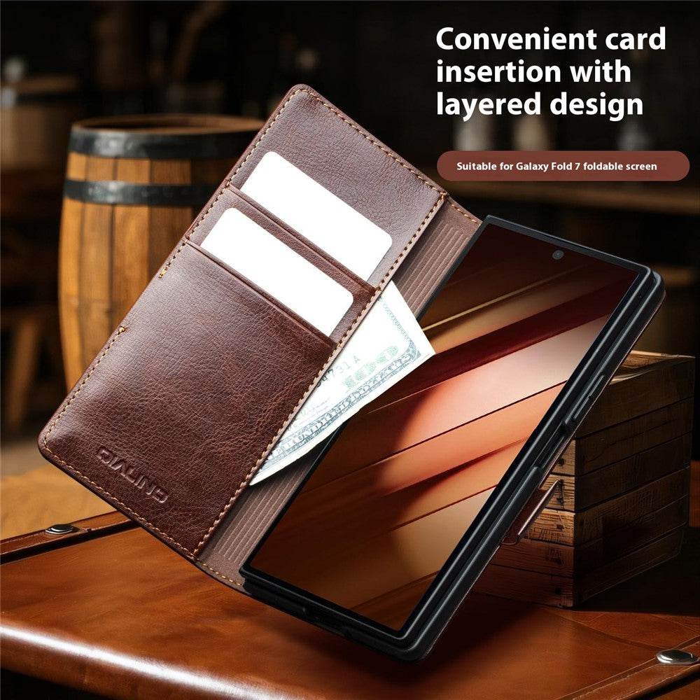 QIALINO til Samsung Galaxy Z Fold7 5G etui med kortholder ægte okselæder stativ telefoncover
