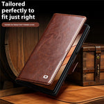 QIALINO til Samsung Galaxy Z Fold7 5G etui med kortholder ægte okselæder stativ telefoncover