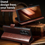QIALINO til Samsung Galaxy Z Fold7 5G etui med kortholder ægte okselæder stativ telefoncover
