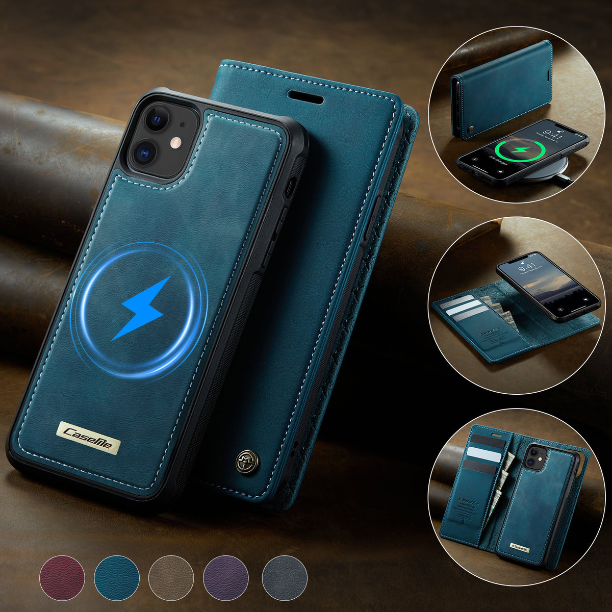 CASEME For iPhone 12 Pro 6.1 inch / iPhone 12 6.1 inch Case  C49  Compatible with MagSafe RFID Blocking Detachable Wallet Leather Phone Cover