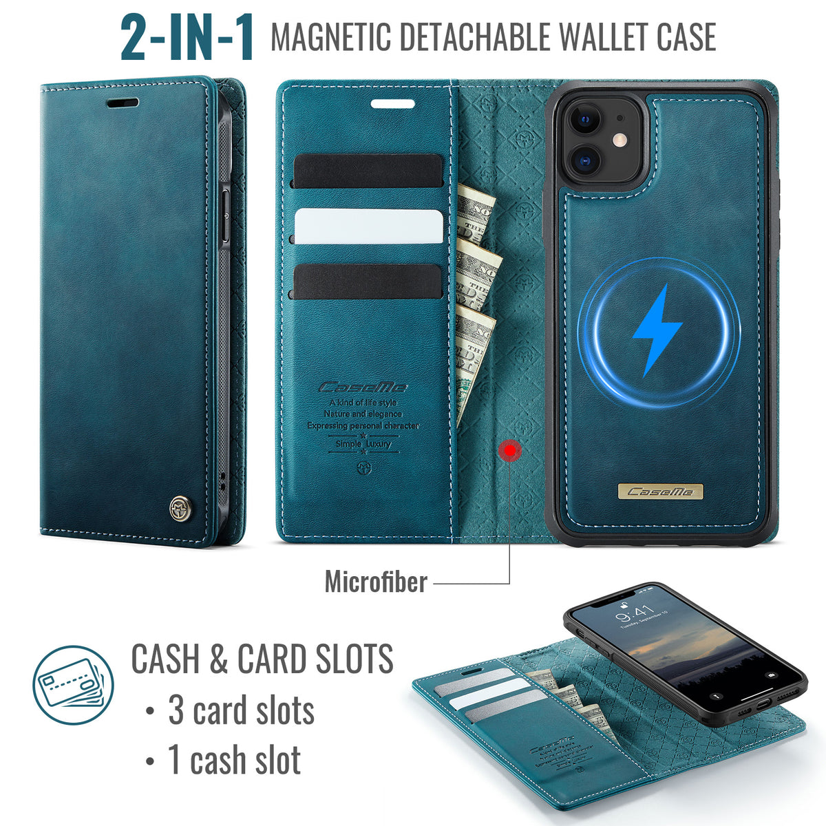 CASEME For iPhone 12 Pro 6.1 inch / iPhone 12 6.1 inch Case  C49  Compatible with MagSafe RFID Blocking Detachable Wallet Leather Phone Cover