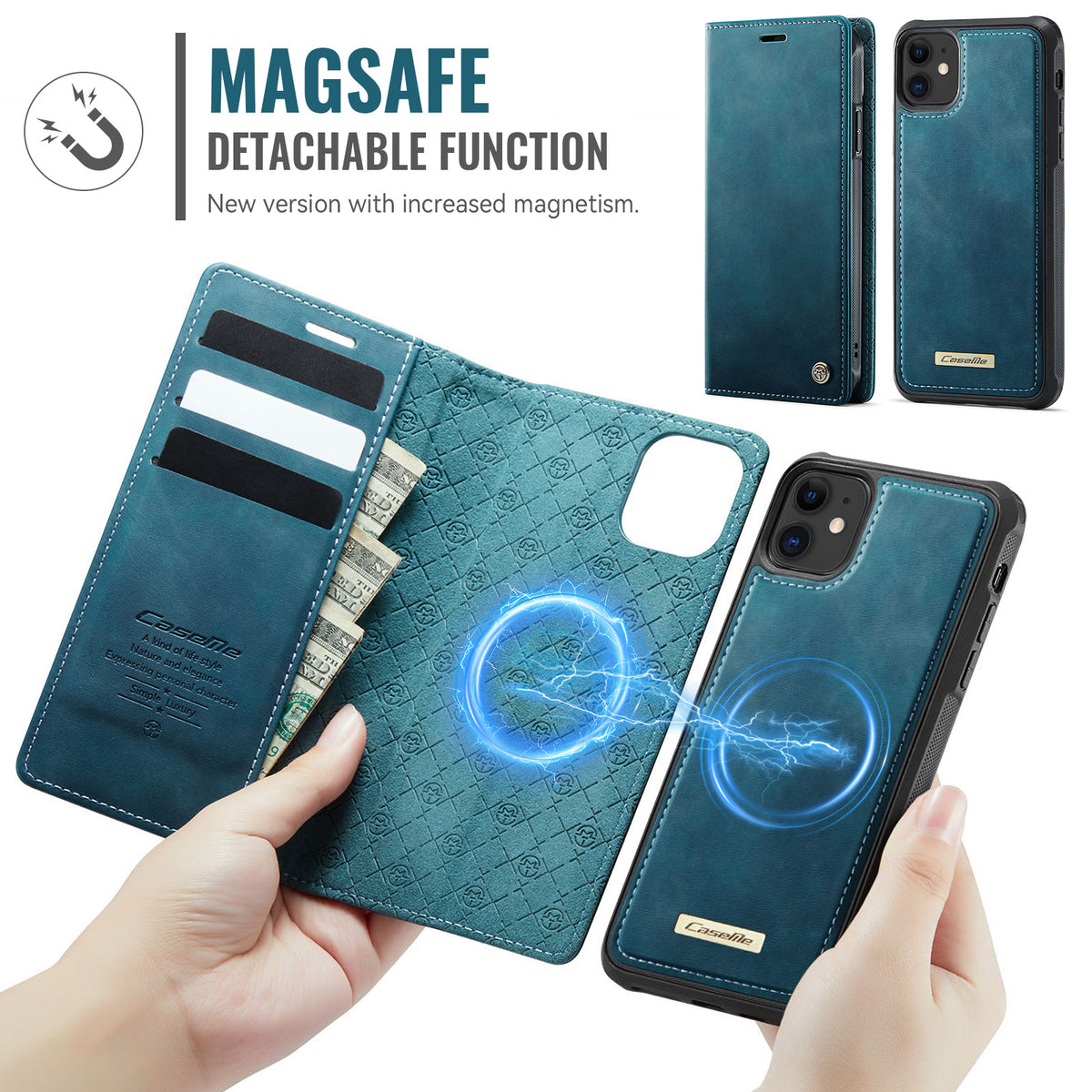 CASEME For iPhone 12 Pro 6.1 inch / iPhone 12 6.1 inch Case  C49  Compatible with MagSafe RFID Blocking Detachable Wallet Leather Phone Cover