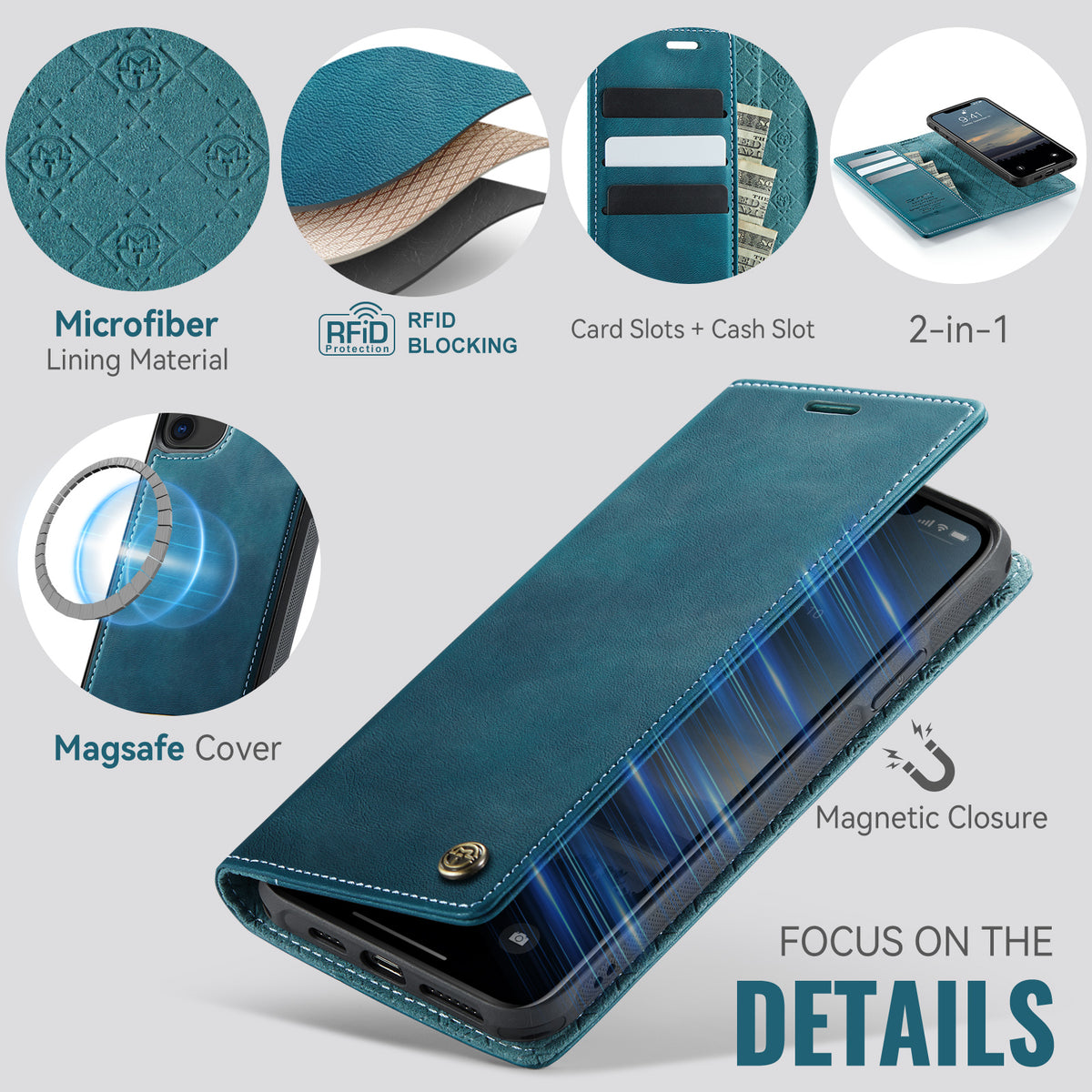 CASEME For iPhone 12 Pro 6.1 inch / iPhone 12 6.1 inch Case  C49  Compatible with MagSafe RFID Blocking Detachable Wallet Leather Phone Cover