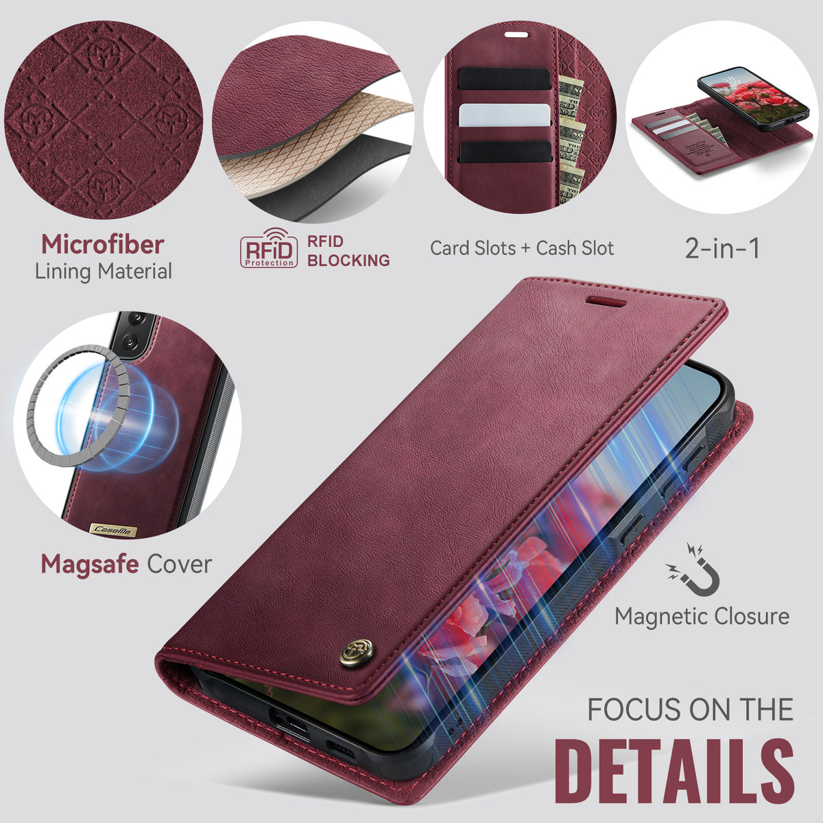 CASEME For Samsung Galaxy S21+ 5G Case  C49  Magnetic Case RFID Blocking Detachable Wallet Leather Phone Cover