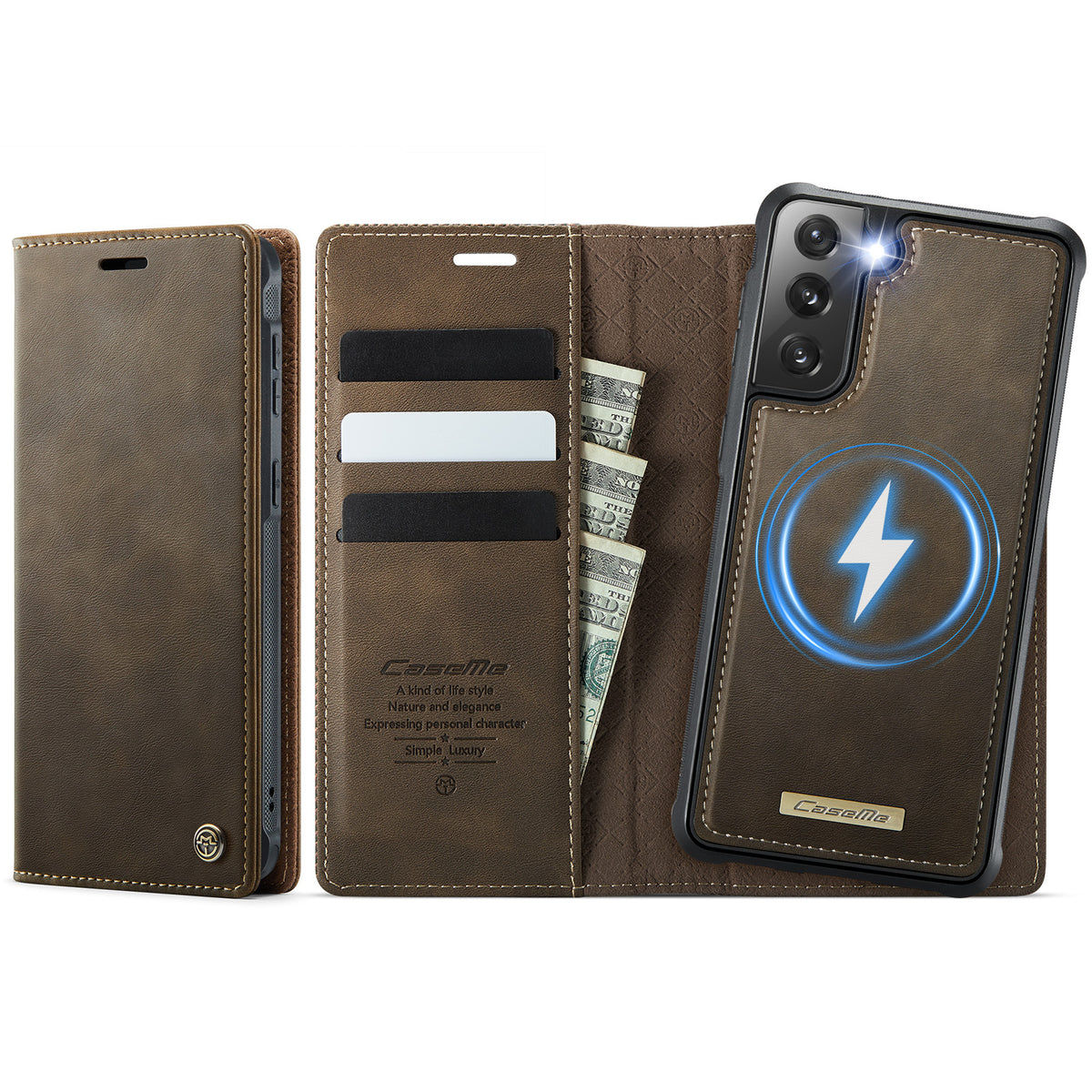 CASEME för Samsung Galaxy S21 5G / Galaxy S21 4G fodral C49 Magnetiskt fodral RFID-blockerande avtagbar plånbok Lädertelefonfodral