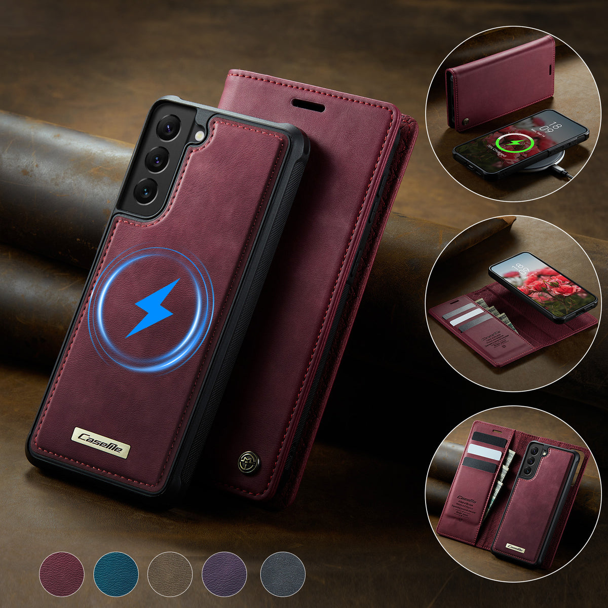 CASEME For Samsung Galaxy S22+ 5G Case  C49 Magnetic Case RFID Blocking Detachable Wallet Leather Phone Cover
