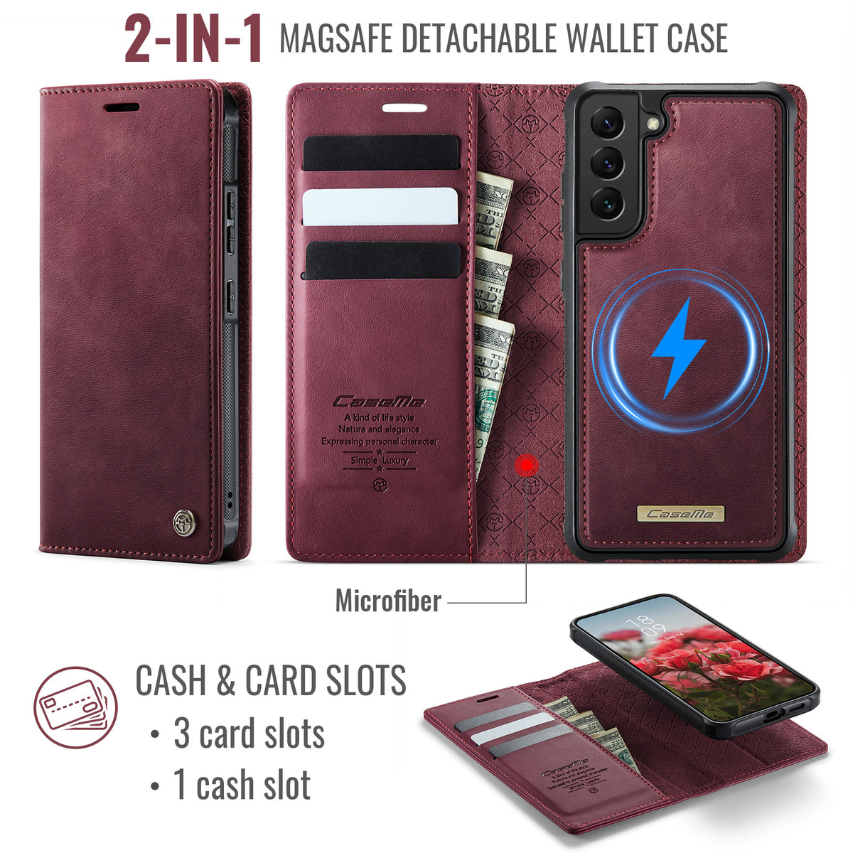 CASEME For Samsung Galaxy S22+ 5G Case  C49 Magnetic Case RFID Blocking Detachable Wallet Leather Phone Cover