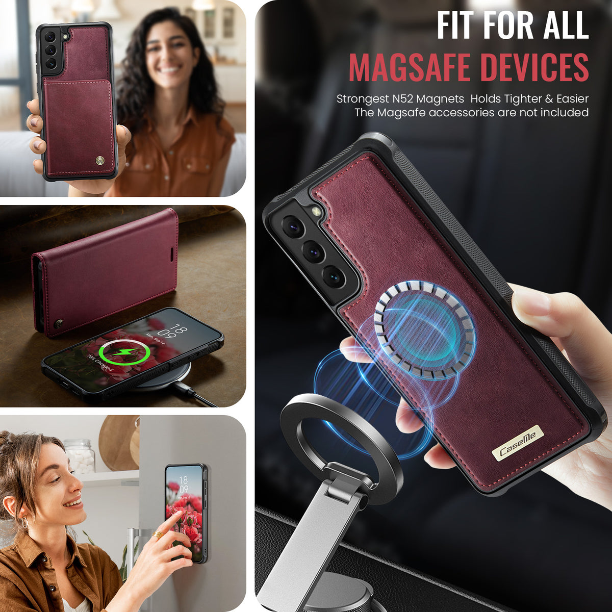 CASEME til Samsung Galaxy S22 5G Cover C49 Magnetisk Cover RFID Blokerende Aftagelig Pung Læder Telefoncover
