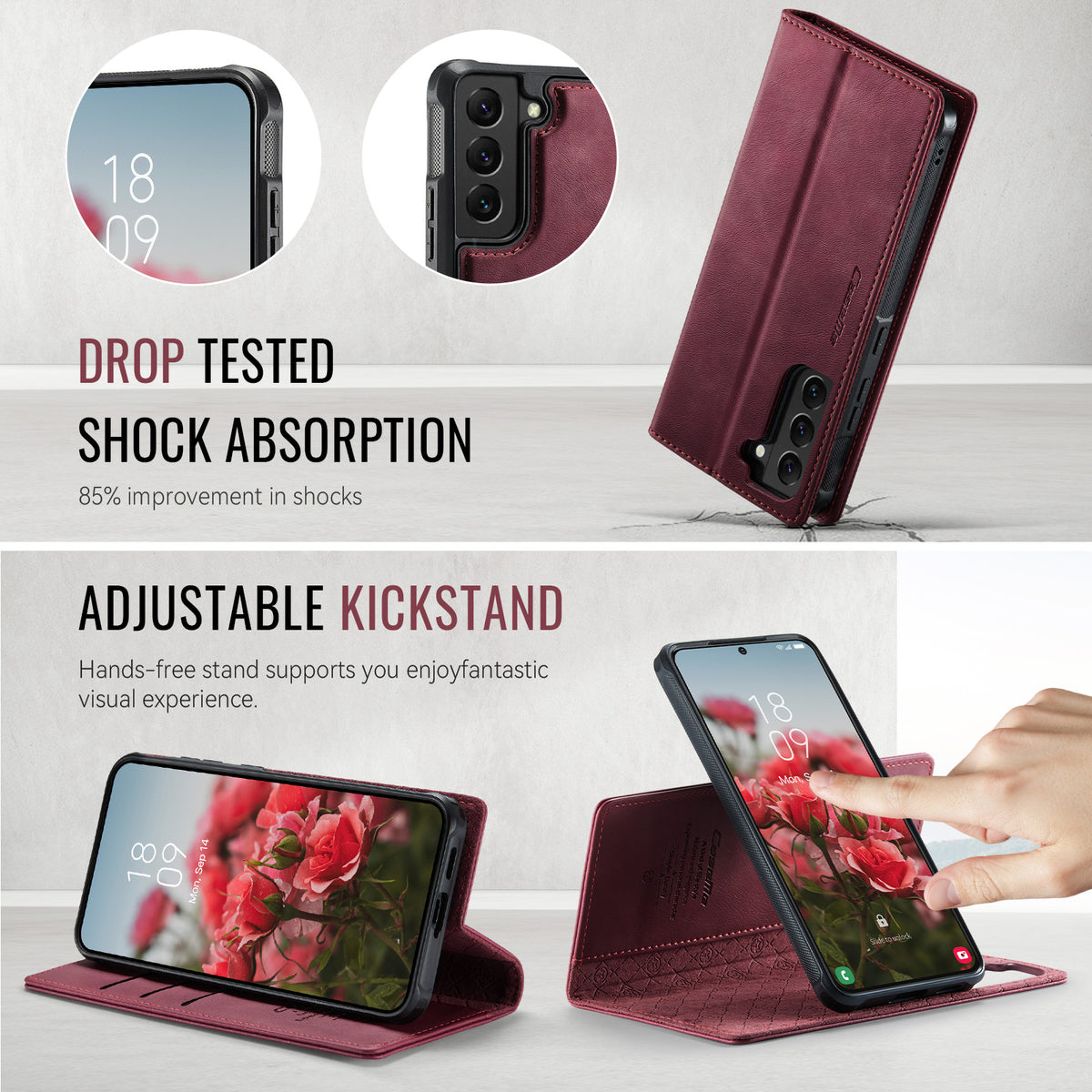 CASEME til Samsung Galaxy S22 5G Cover C49 Magnetisk Cover RFID Blokerende Aftagelig Pung Læder Telefoncover