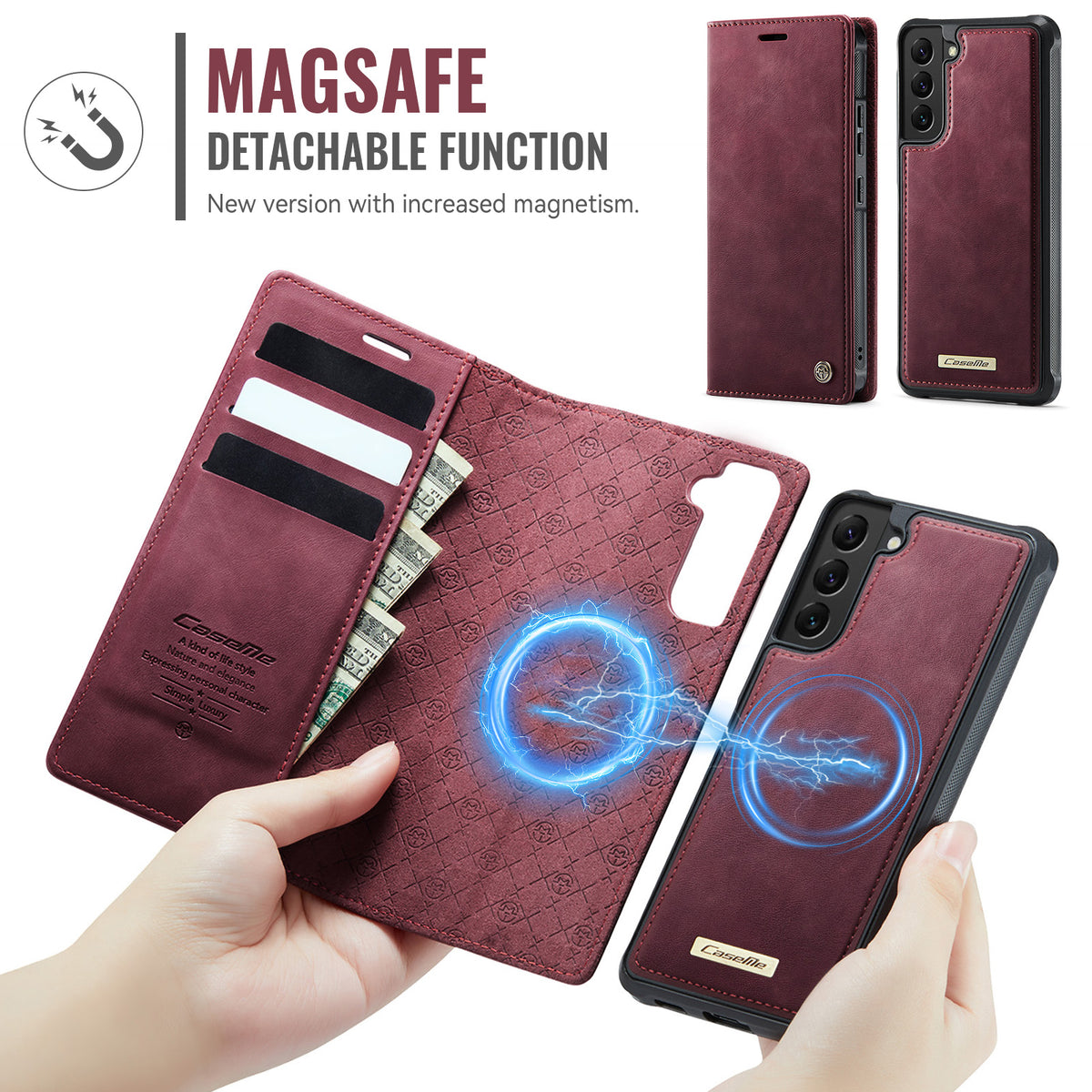 CASEME til Samsung Galaxy S22 5G Cover C49 Magnetisk Cover RFID Blokerende Aftagelig Pung Læder Telefoncover