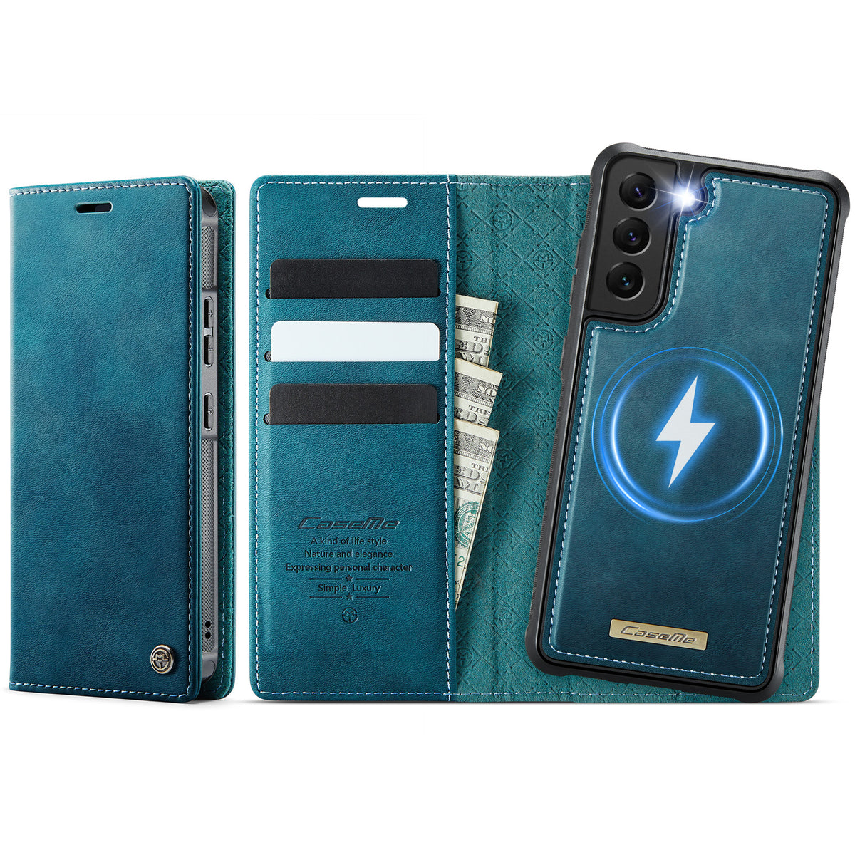CASEME til Samsung Galaxy S22 5G Cover C49 Magnetisk Cover RFID Blokerende Aftagelig Pung Læder Telefoncover