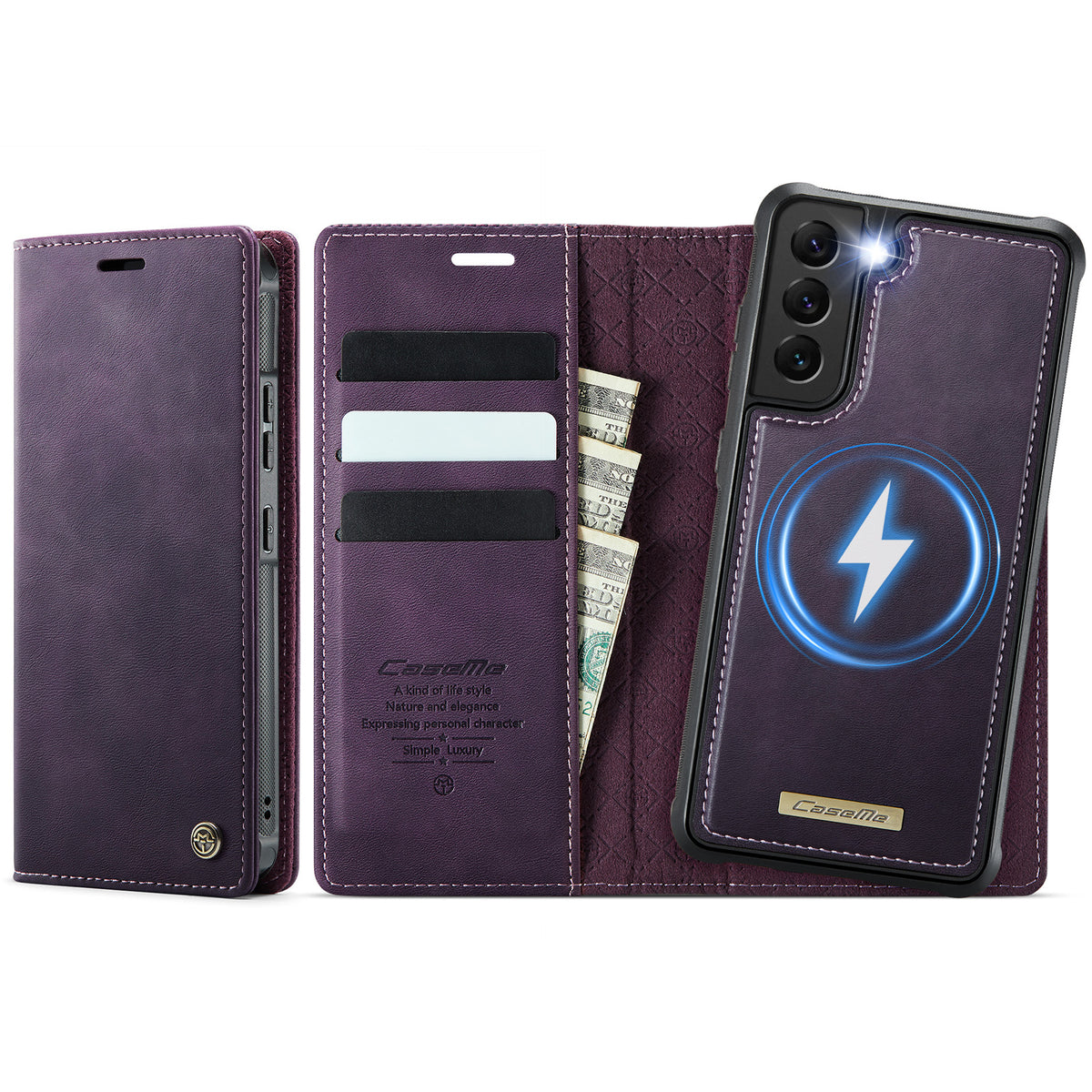 CASEME til Samsung Galaxy S22 5G Cover C49 Magnetisk Cover RFID Blokerende Aftagelig Pung Læder Telefoncover