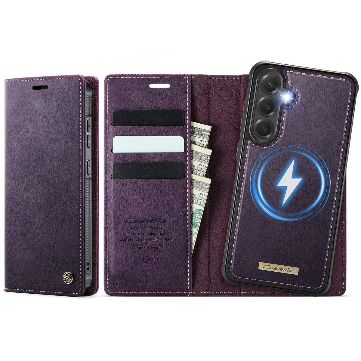 CASEME Til Samsung Galaxy S23 FE Cover C49 Magnetisk Cover RFID Blokerende Aftagelig Pung Læder Telefoncover