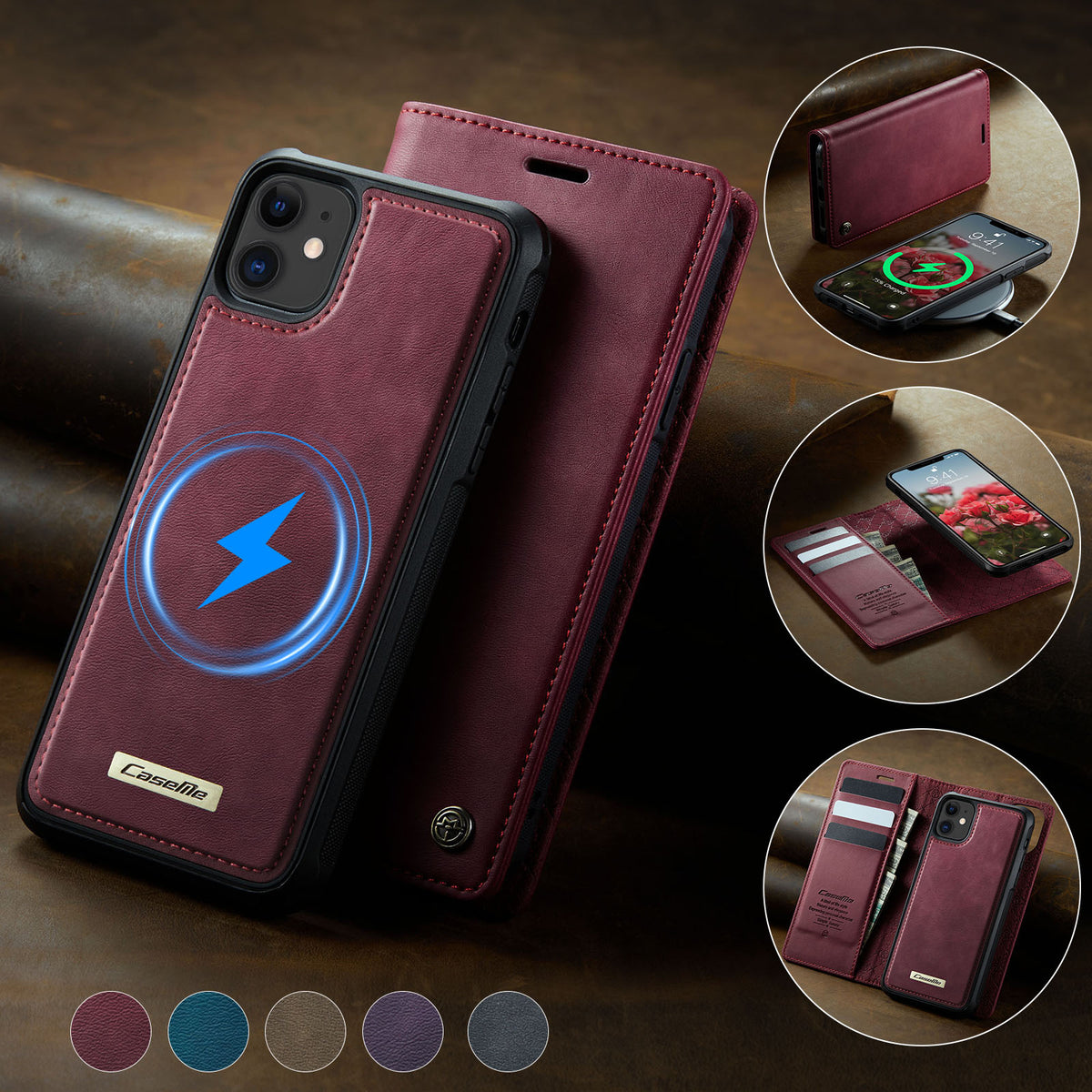 CASEME For iPhone 11 Case  C49  Compatible with MagSafe RFID Blocking Detachable Wallet Leather Phone Cover