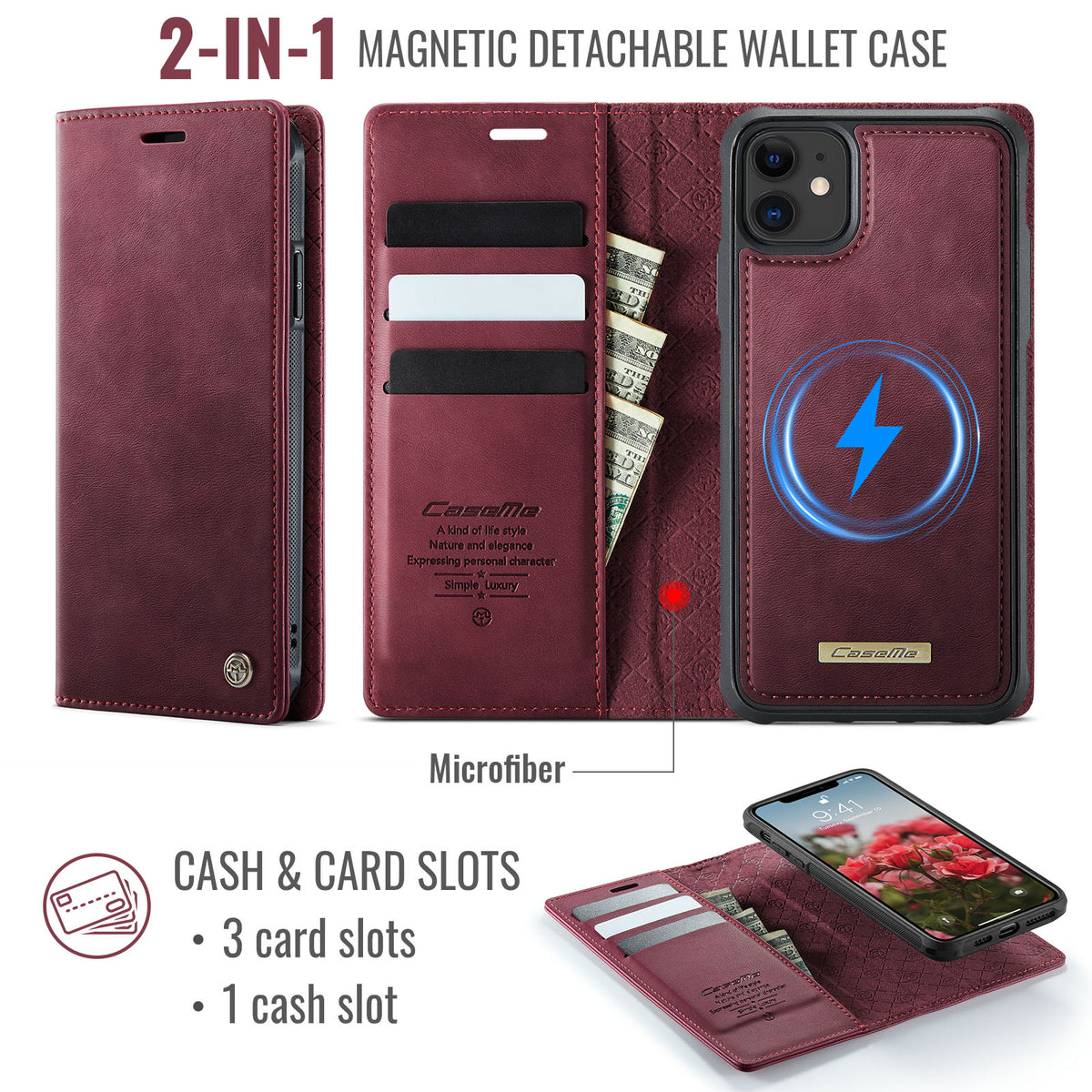 CASEME For iPhone 11 Case  C49  Compatible with MagSafe RFID Blocking Detachable Wallet Leather Phone Cover