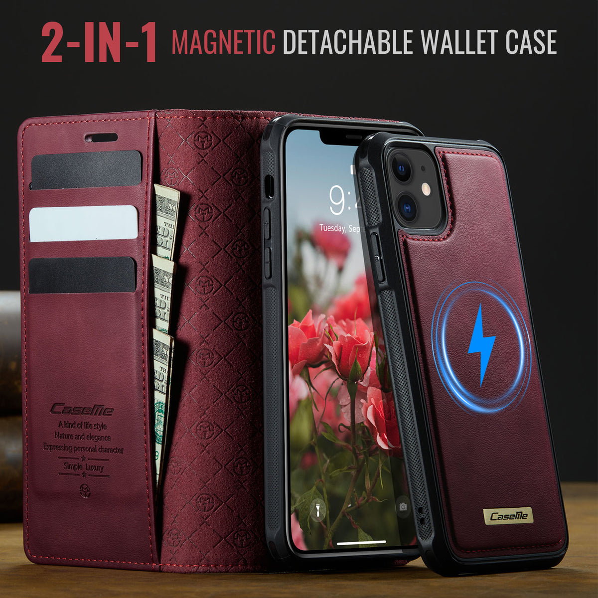 CASEME For iPhone 11 Case  C49  Compatible with MagSafe RFID Blocking Detachable Wallet Leather Phone Cover