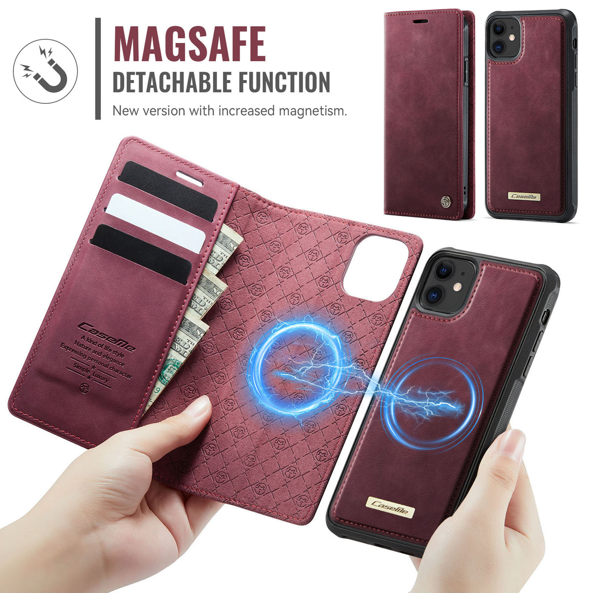 CASEME For iPhone 11 Case  C49  Compatible with MagSafe RFID Blocking Detachable Wallet Leather Phone Cover