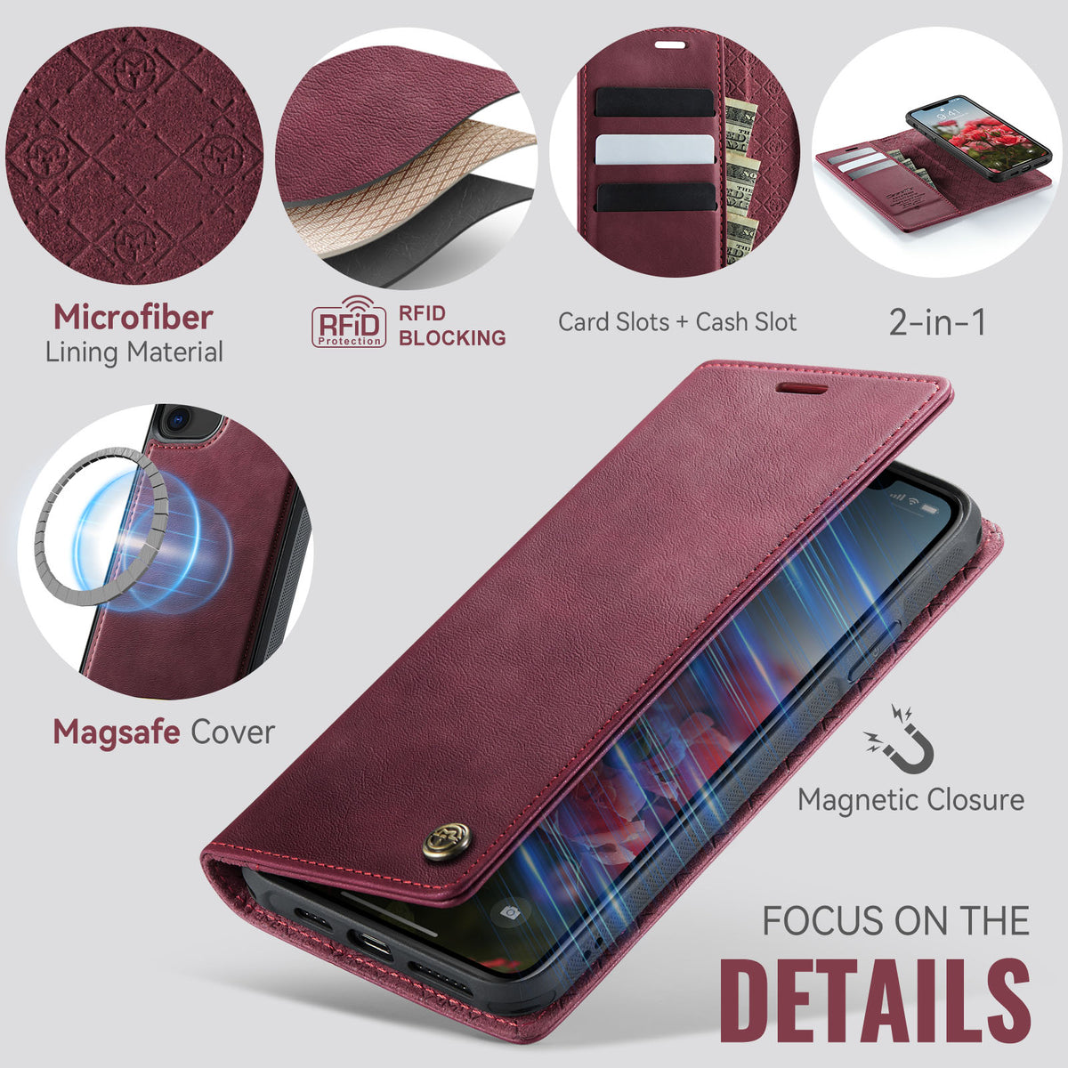 CASEME For iPhone 11 Case  C49  Compatible with MagSafe RFID Blocking Detachable Wallet Leather Phone Cover