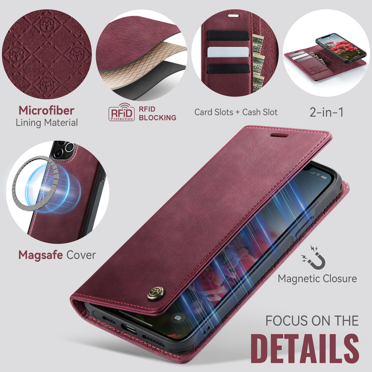 CASEME For iPhone 11 Pro Max Case  C49  Compatible with MagSafe RFID Blocking Detachable Wallet Leather Phone Cover