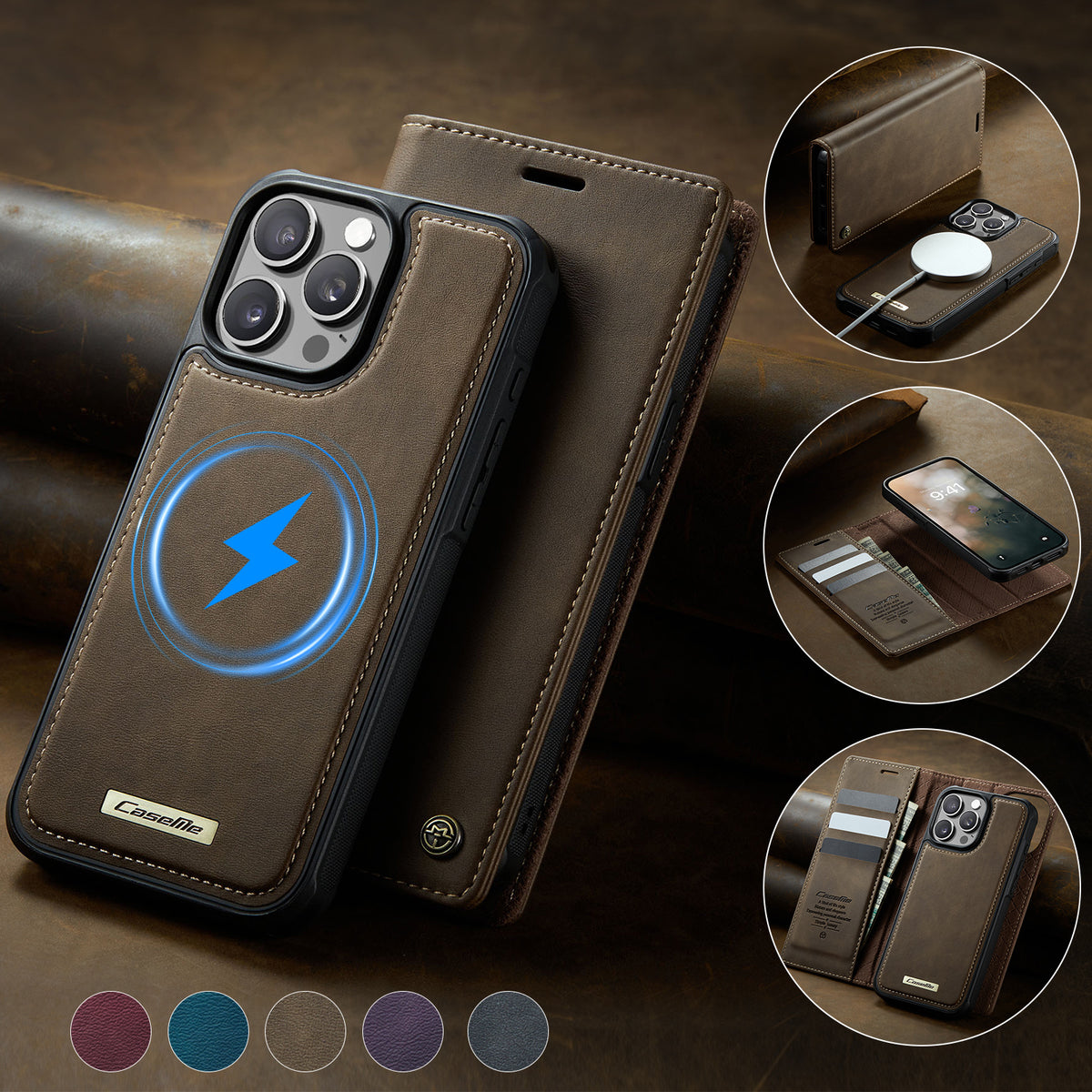 CASEME For iPhone 14 Pro Max Case  C49  Compatible with MagSafe RFID Blocking Detachable Wallet Leather Phone Cover