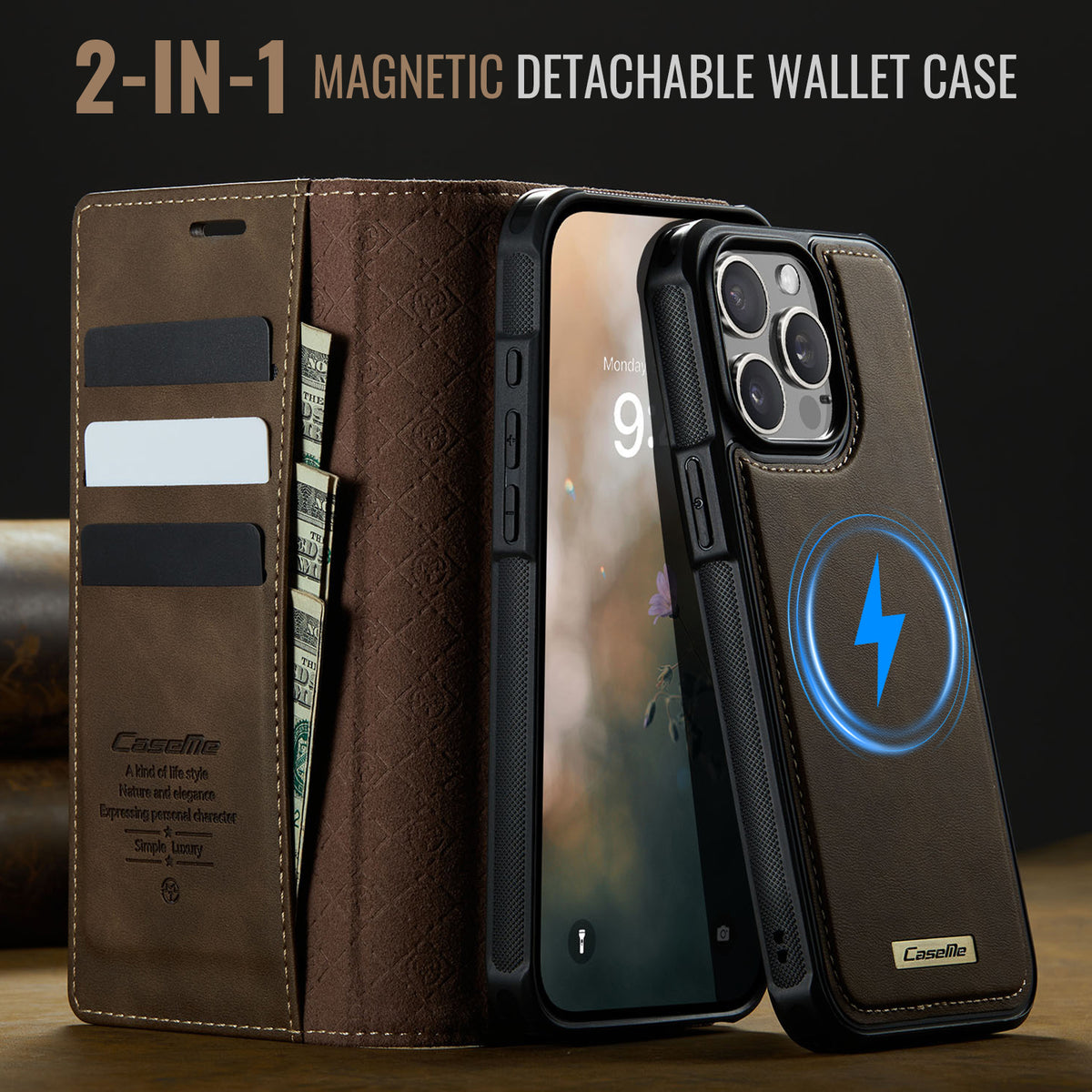 CASEME For iPhone 14 Pro Max Case  C49  Compatible with MagSafe RFID Blocking Detachable Wallet Leather Phone Cover