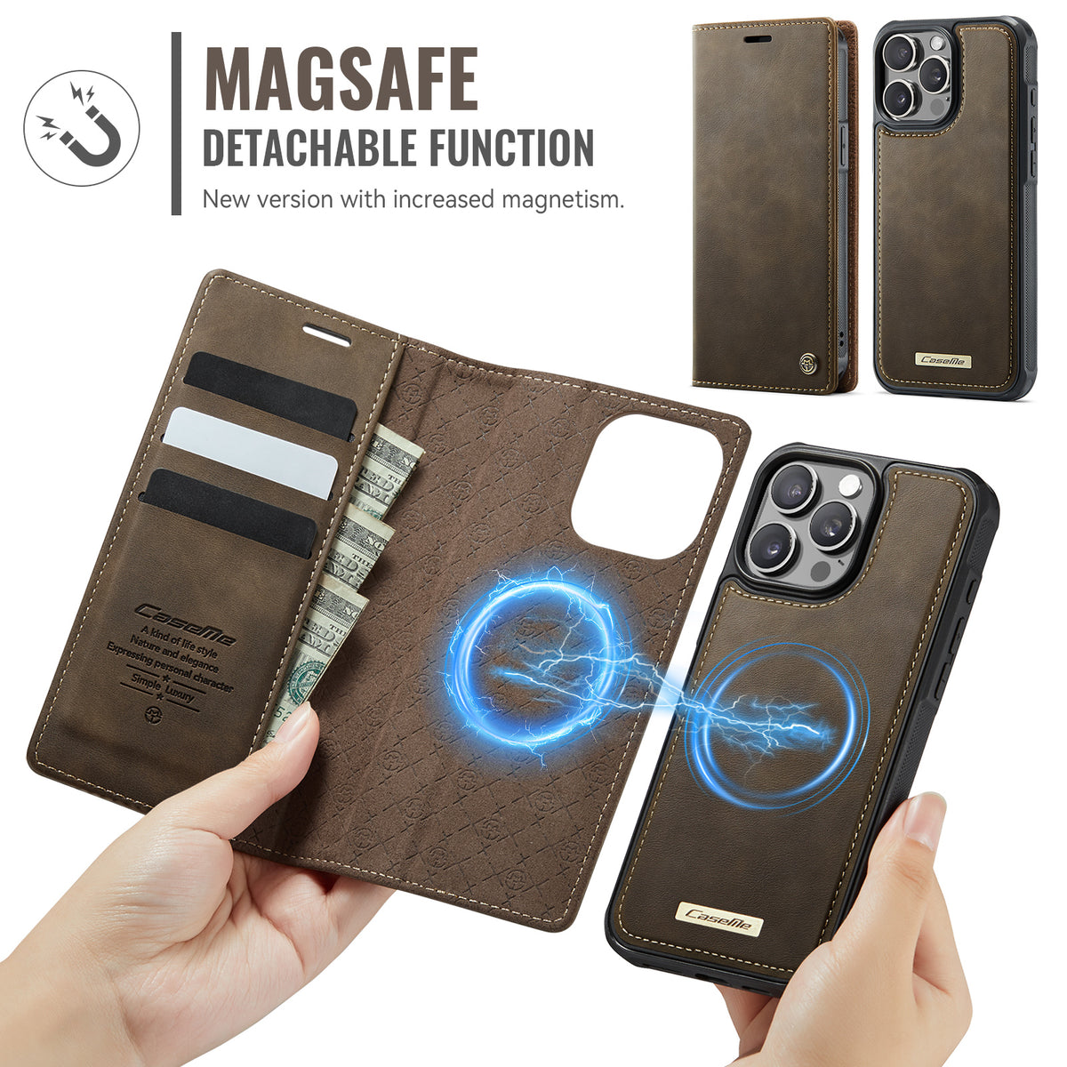 CASEME For iPhone 14 Pro Case  C49  Compatible with MagSafe RFID Blocking Detachable Wallet Leather Phone Cover