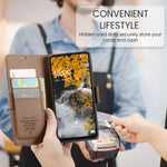 CASEME-cover til Samsung Galaxy A08 5G / A08 4G / A07 4G / A07s 4G / A06 4G / A06 5G, serie 023, RFID-blokerende læder-pungfodral med stativ