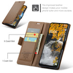 CASEME-cover til Samsung Galaxy A08 5G / A08 4G / A07 4G / A07s 4G / A06 4G / A06 5G, serie 023, RFID-blokerende læder-pungfodral med stativ