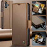 CASEME-cover til Samsung Galaxy A08 5G / A08 4G / A07 4G / A07s 4G / A06 4G / A06 5G, serie 023, RFID-blokerende læder-pungfodral med stativ
