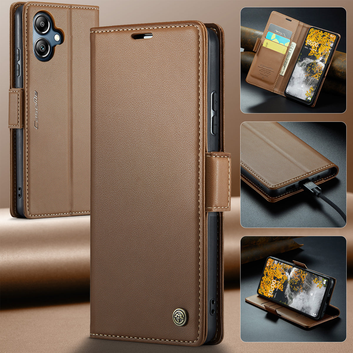 CASEME-cover til Samsung Galaxy A08 5G / A08 4G / A07 4G / A07s 4G / A06 4G / A06 5G, serie 023, RFID-blokerende læder-pungfodral med stativ