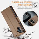 CASEME-cover til Samsung Galaxy A08 5G / A08 4G / A07 4G / A07s 4G / A06 4G / A06 5G, serie 023, RFID-blokerende læder-pungfodral med stativ