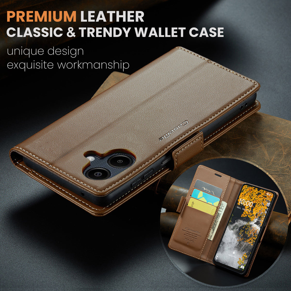CASEME-cover til Samsung Galaxy A08 5G / A08 4G / A07 4G / A07s 4G / A06 4G / A06 5G, serie 023, RFID-blokerende læder-pungfodral med stativ