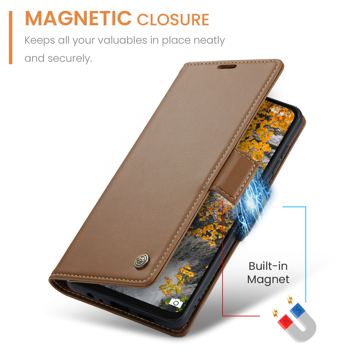 CASEME-cover til Samsung Galaxy A08 5G / A08 4G / A07 4G / A07s 4G / A06 4G / A06 5G, serie 023, RFID-blokerende læder-pungfodral med stativ