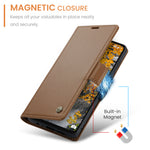 CASEME-cover til Samsung Galaxy A08 5G / A08 4G / A07 4G / A07s 4G / A06 4G / A06 5G, serie 023, RFID-blokerende læder-pungfodral med stativ