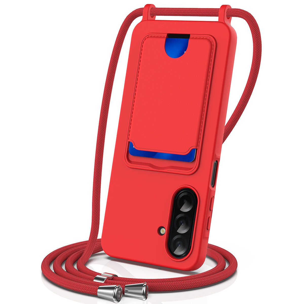 Samsung Galaxy M17 5G / F17 5G / A18 4G / A18 5G / A17 5G / A17 4G-cover med flydende silikone, kortholder på bagsiden og snor
