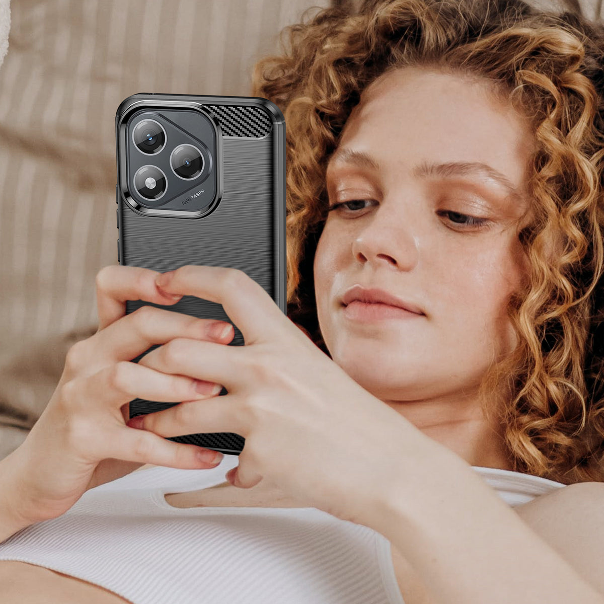 WANLONFENG For Honor 400 Lite 5G Case with Screen Film LS Series Big Lens Hole Brushed Texture TPU Phone Cover