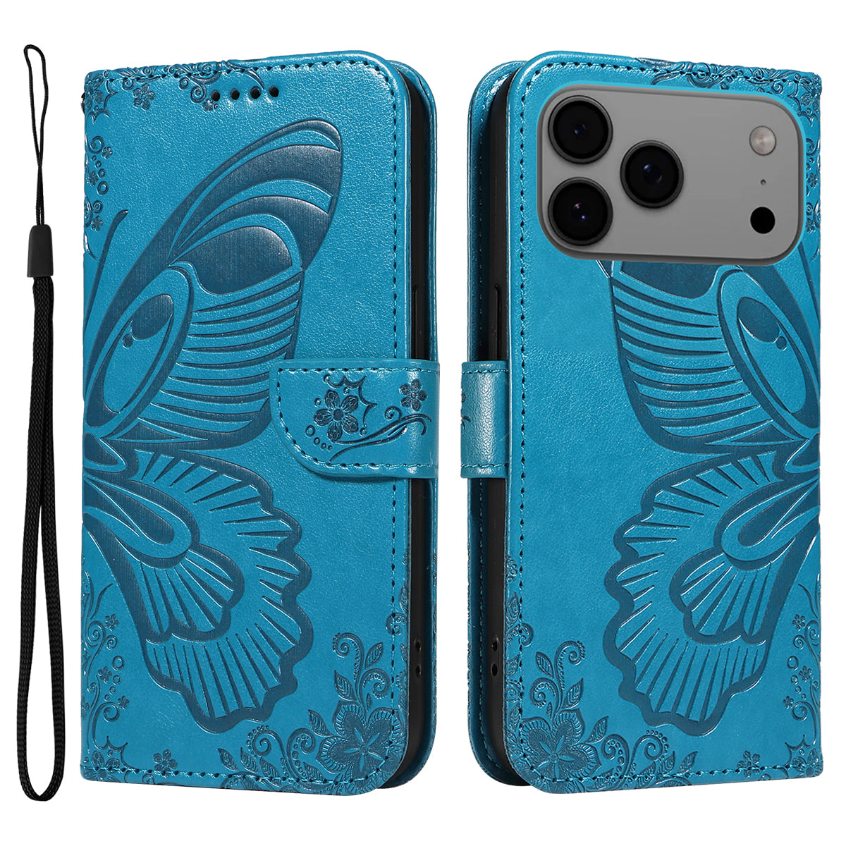 iPhone 18 Pro Max / 17 Pro Max-skal med fjärilsmönster, PU-läder, vikbart skydd, mobilskal