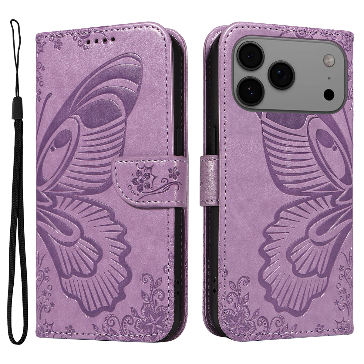 Til iPhone 18 Pro Max / 17 Pro Max Cover Butterfly Mønster PU Læder Folio Flip Telefon Cover