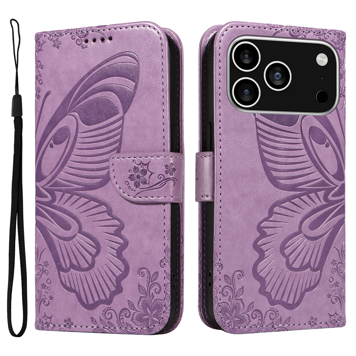 For iPhone 18 Pro / 17 Pro Case Butterfly Pattern PU Leather Folio Flip Phone Cover