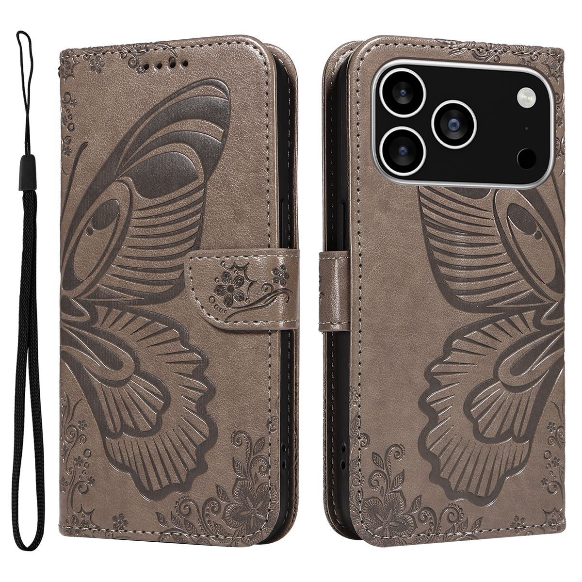 For iPhone 18 Pro / 17 Pro Case Butterfly Pattern PU Leather Folio Flip Phone Cover
