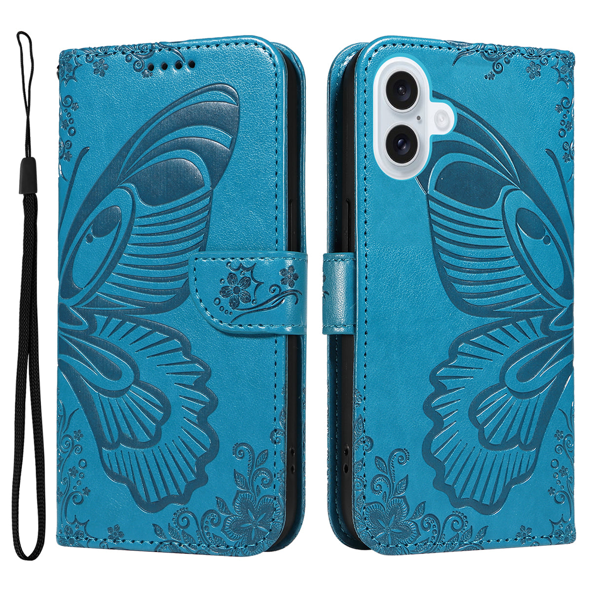 iPhone 17-skal med fjärilsmönster i PU-läder, vikbart skydd