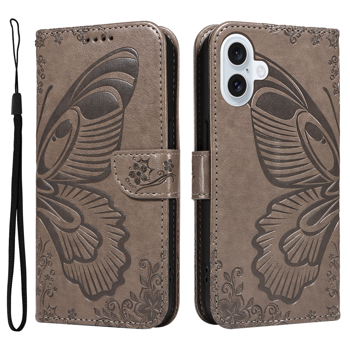 For iPhone 17 Case Butterfly Pattern PU Leather Folio Flip Phone Cover